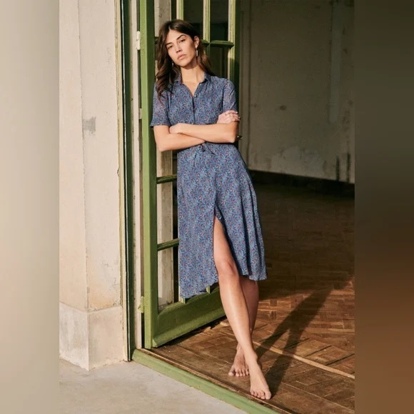 Sezane Dresses & Skirts - Sezane Jeanne Dress Midi Palermo Floral Blue Size 38 US 6